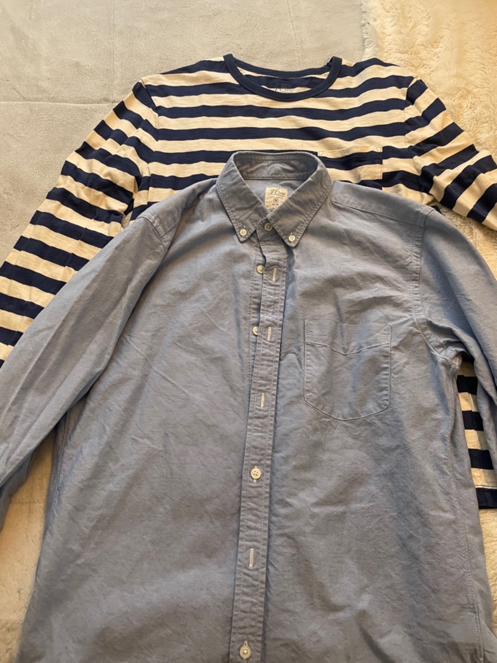 J. Crew Light Blue Oxford Button-Down Shirt & J. Crew Blue/ White Striped. Med